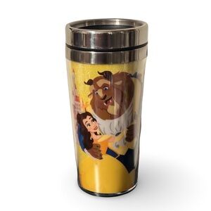 Disney Beauty And The Beast Coffee Travel Mug Tumbler Yellow  14.13 Oz Glitter